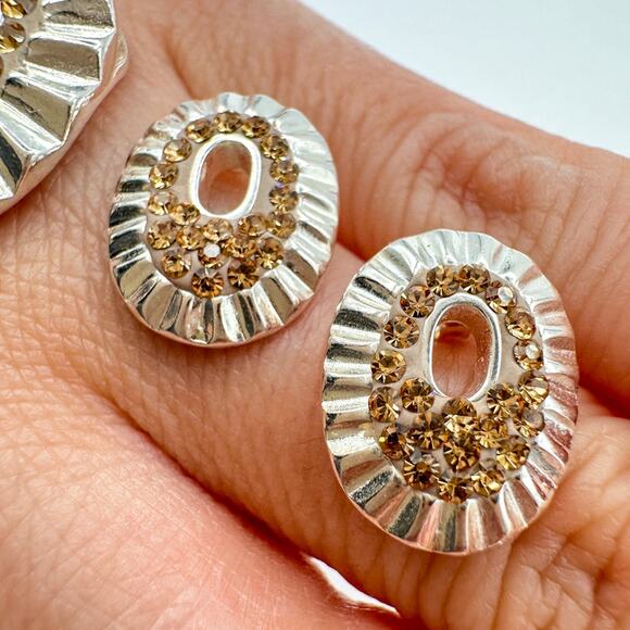 Sterling Silver Orange Crystal Earrings and Pendant Set Vintage 90s 925 - Picture 5 of 12